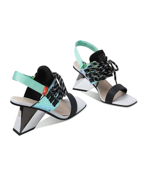 Color Block Lace-Up Sandals